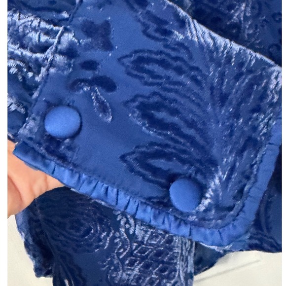 Soft Surroundings Vanetta Velvet Top Blue Devore  Damask Floral Blouse Small - Picture 7 of 13